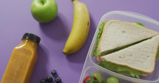 Wideo Zdrowym Zapakowanym Obiadem Owoców Warzyw Świeże Wegańskie Dieta Roślinna — Wideo stockowe