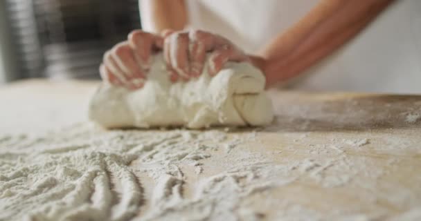 Animation Main Boulangère Asiatique Préparant Levain Pour Pain Travailler Boulangerie — Video