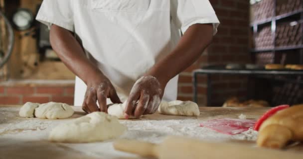 Animation Hands African American Male Baker Preparing Sourdough Bread Working — Stock Video