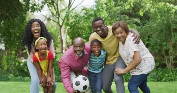 Animation Happy African American Family Having Fun Together Garden Family — Vídeo de stock