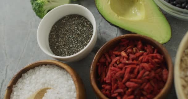 Vidéo Fruits Légumes Frais Sur Plan Travail Cuisine Pierre Nourriture — Video