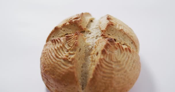 Vídeo Pão Bancada Branca Vendo Cima Pequeno Almoço Comida Ingredientes — Vídeo de Stock