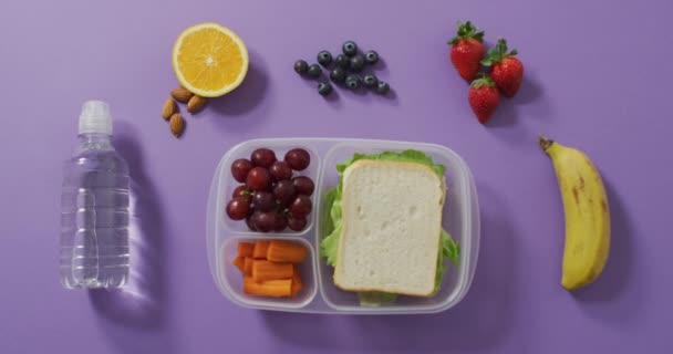 水果和蔬菜健康包装午餐的视频 蔬菜新鲜食品 植物性饮食 健康饮食概念 — 图库视频影像