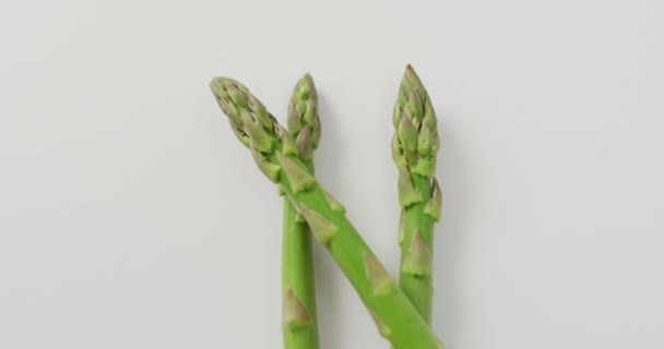 Video Close Fresh Asparagus Copy Space White Background Fusion Food — Stock Video