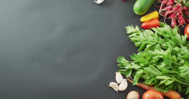 Video Fresh Vegetables Copy Space Grey Background Fusion Food Fresh — Stock Video