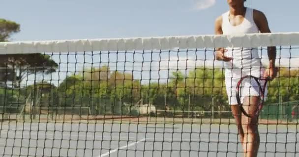 Video Einer Afrikanisch Amerikanischen Tennisspielerin Die Einen Schläger Hält Und — Stockvideo