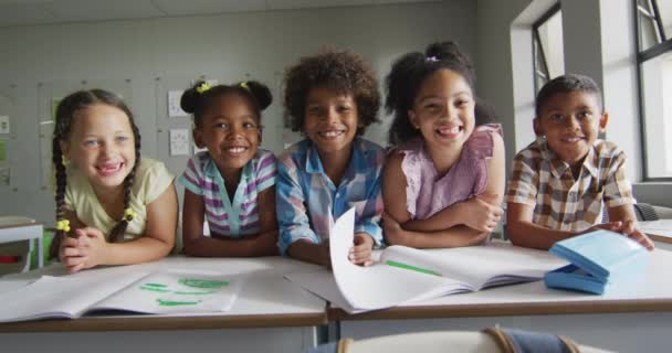 Video Alumnos Felices Diversos Aprendiendo Juntos Aula Concepto Educación Aprendizaje — Vídeos de Stock