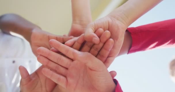 Video Anak Laki Laki Beragam Meletakkan Tangan Pada Satu Sama — Stok Video
