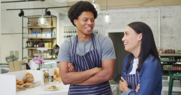 Animace Šťastných Ženských Mužských Číšníků Kavárně Coffee Bistro Shop Provozuje — Stock video