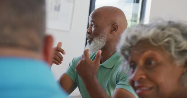 Happy Senior Diverse People Having Breakfast Retirement Home Healthy Active — Vídeos de Stock