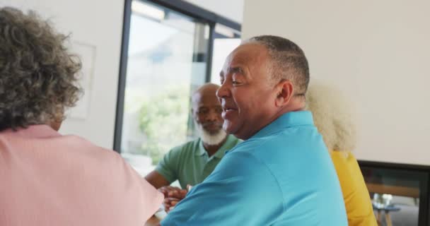 Portrait Happy Senior Diverse People Having Breakfast Retirement Home Healthy — Stock Video