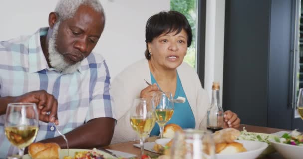 Gente Feliz Diversa Cenando Casa Retiro Jubilación Saludable Activa Inclusión — Vídeos de Stock