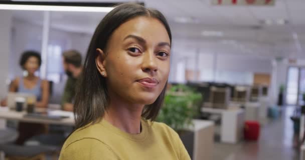 Portrait Une Femme Affaires Biraciale Heureuse Par Rapport Ses Collègues — Video