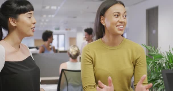 Colegas Negócios Femininas Diversas Conversando Sorrindo Cargo Trabalhando Negócios Escritório — Vídeo de Stock