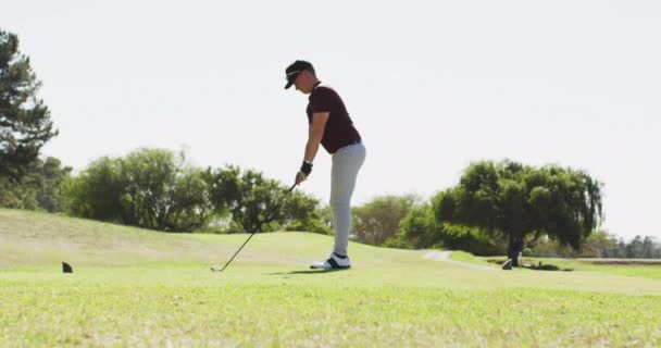 Video Caucasian Man Playing Golf Golf Filed Sporty Active Lifestyle — Stock Video