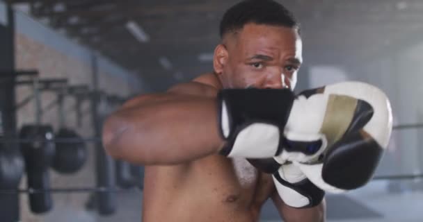 Video Boxeo Afroamericano Forma Gimnasio Estilo Vida Activo Forma Deportivo — Vídeo de stock