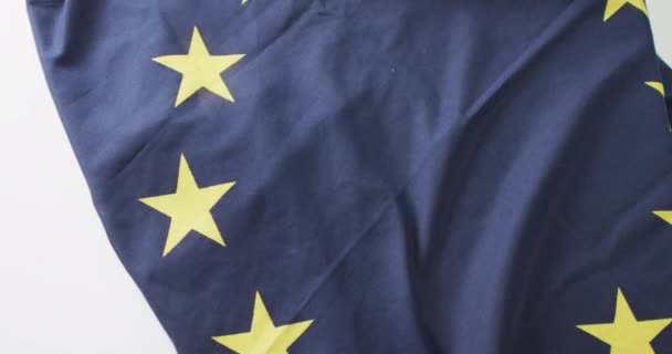 Video Creased Flag European Union Lying White Background Nationality State — Stock Video