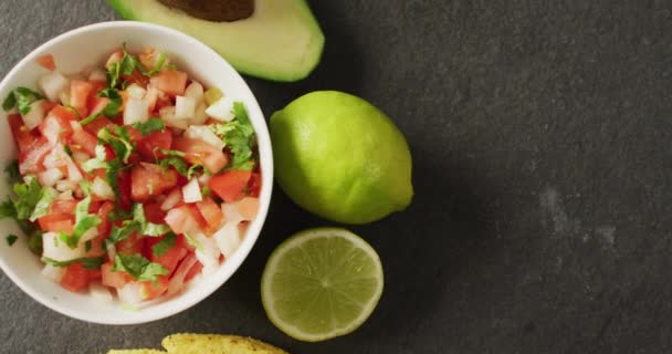 Video Taco Salată Lămâie Din Carne Alte Ingrediente Situate Fundal — Videoclip de stoc