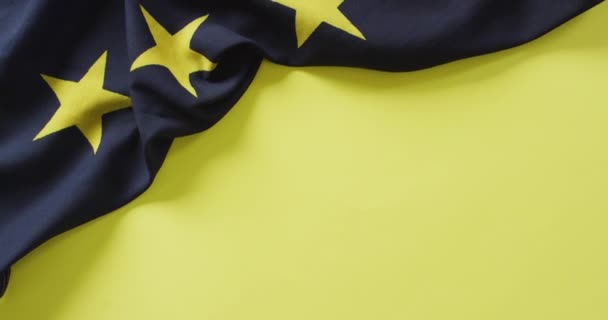 Video Creased Flag European Union Lying Yellow Background Nationality State — Stock Video