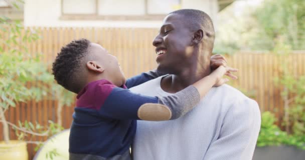 Video Happy African American Father Son Hugging Garden Family Spending — Wideo stockowe
