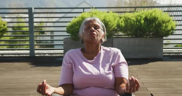 Video Relaxing Senior African American Women Meditating Garden Retirement Lifestyle — Vídeo de stock