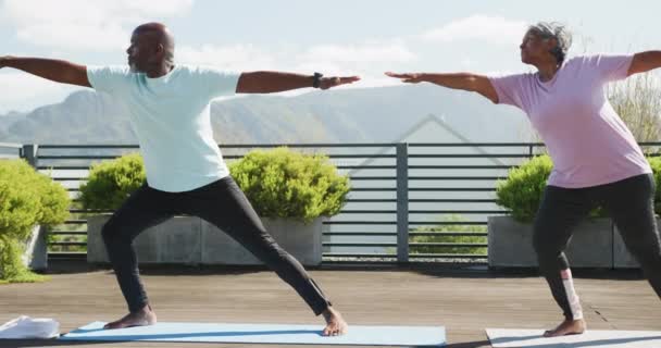 Video Happy African American Couple Exercise Terrace Senior Lifestyle Retirement — Vídeos de Stock