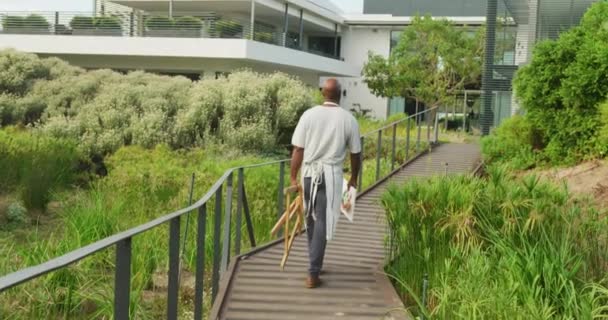 Video Happy African American Men Walking Garden Retirement Lifestyle Active — Video