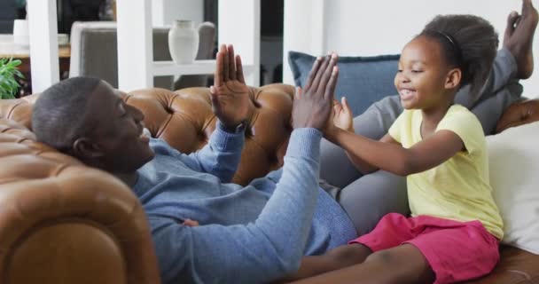 African American Father Daughter Talking Playing Enjoying Quality Family Time — Stockvideo