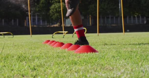 Video Diverse Group Male Football Players Warming Jumping Male Football — Vídeos de Stock