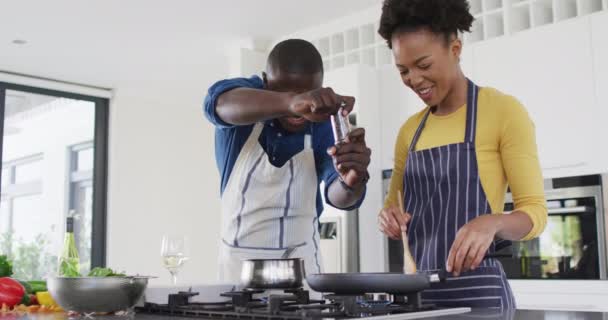 Video Happy African American Couple Cooking Together Love Relationship Spending — Video Stock