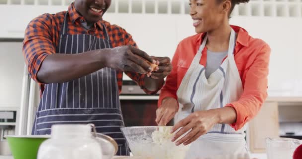 Video Happy African American Couple Baking Together Kitchen Love Relationship — Stok video