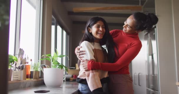 Video Happy Biracial Female Friends Embracing Friendship Having Fun Spending — Vídeos de Stock