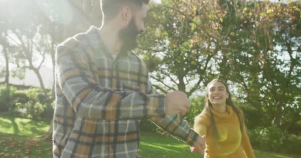 Video Happy Caucasian Warmly Dressed Spending Couple Garden Domestic Lifestyle — Video