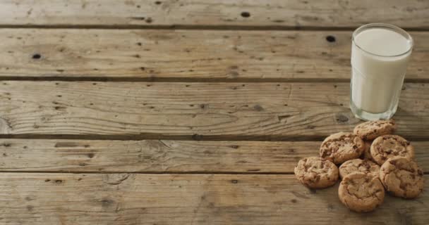 Video Biscuits Chocolate Milk Wooden Background Cookies Bake Food Candy — Video