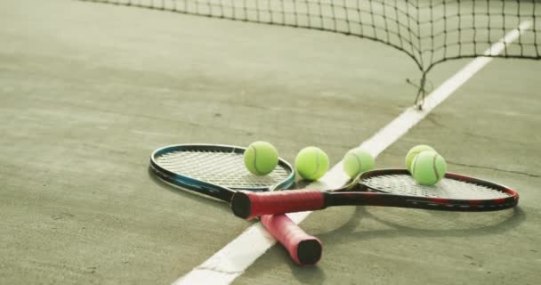 Video Tennis Racket Tennis Ball Green Court Healthy Active Lifestyle — Video Stock