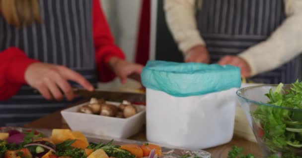 Video Happy Caucasian Couple Peeling Vegetables Kitchen Domestic Lifestyle Leisure — Stock videók