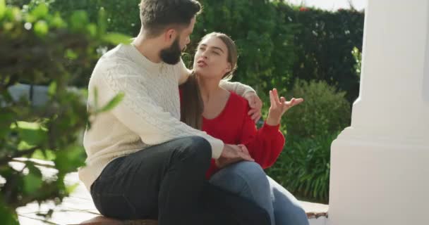 Video Happy Caucasian Couple Garden Domestic Lifestyle Leisure Time Garden — Video Stock