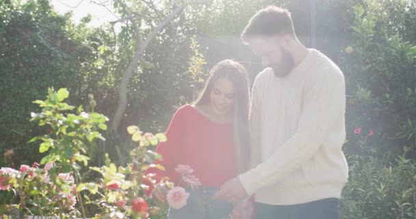 Video Happy Caucasian Couple Spending Time Garden Domestic Lifestyle Leisure — Video