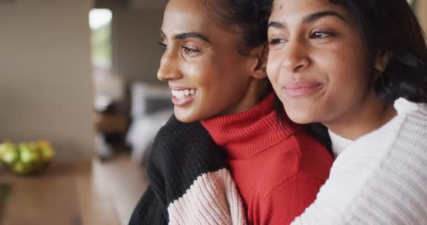 Video Happy Biracial Female Friends Embracing Friendship Having Fun Spending — Video Stock
