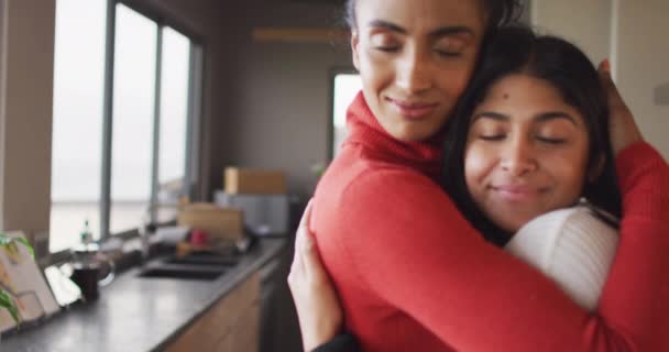 Video Happy Biracial Female Friends Embracing Friendship Having Fun Spending — Vídeo de Stock