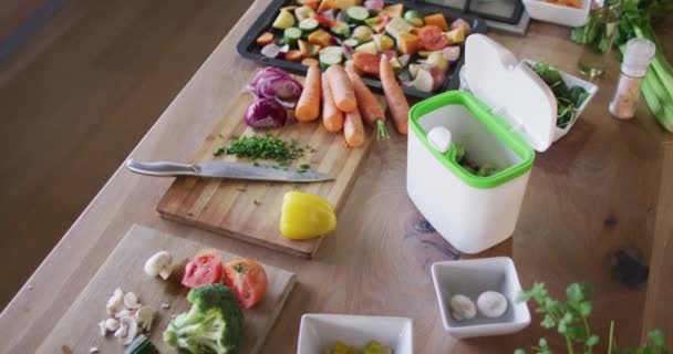 Video Skärbräda Med Grönsaker Förberedda För Matlagning Matlagning Matlagning Och — Stockvideo