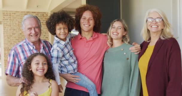 Video Happy Diverse Family Standing House Family Life Spending Time — Stock Video