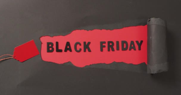 黑色纸张 黑色星期五销售文本 黑色背景为红色 黑色星期五 销售及零售概念数码影片 — 图库视频影像