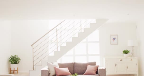 Oturma Odasının Genel Manzarası Kanepe Merdivenlerle Dolu Içi Tasarım Konsepti — Stok video