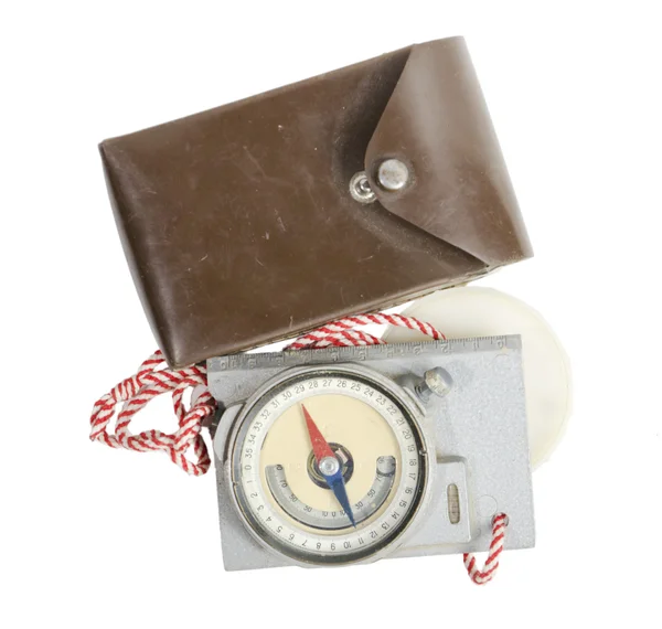 Old compass with leather box — Stock Photo, Image