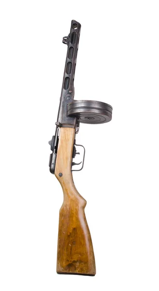 Vieja ametralladora PPSH-41 aislada sobre fondo blanco — Foto de Stock