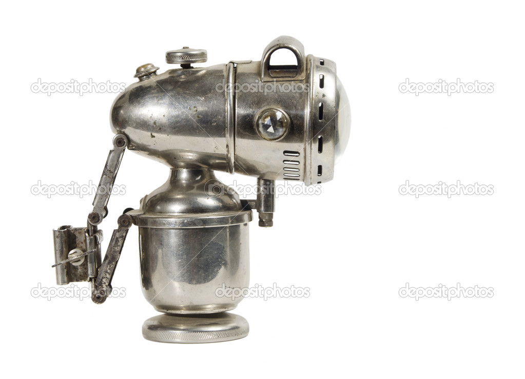 an old bicycle acetylene torch,on a white background