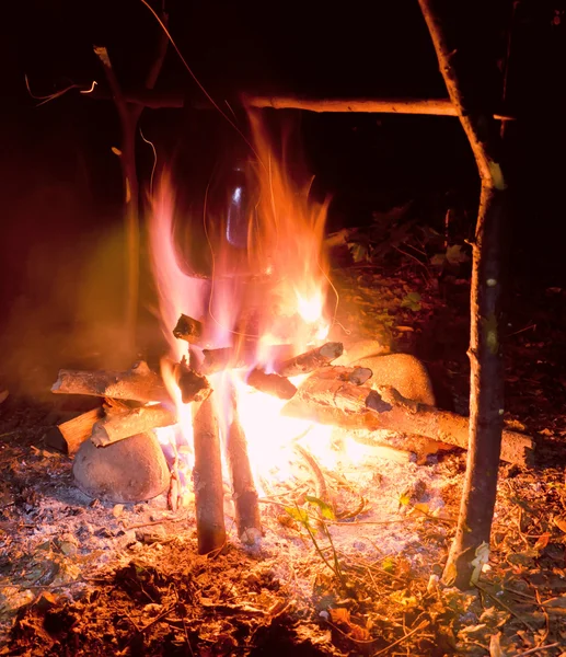 Uma noite no incêndio do acampamento — Fotografia de Stock