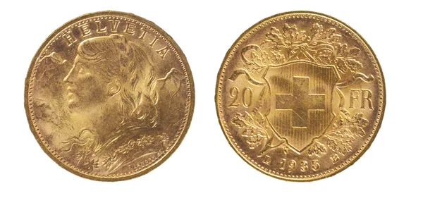 20 Goldfrancs Schweiz 1935 — Stockfoto