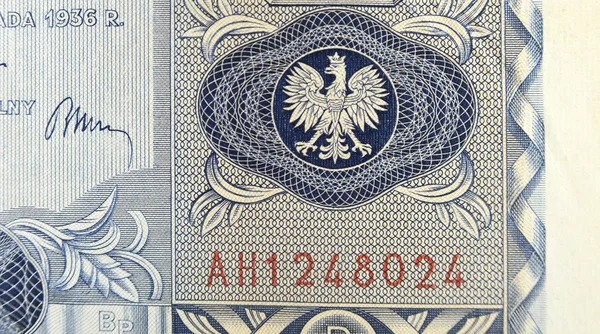 Vintage Elemente alter Papierbanknoten Polen 1936, 20 Zlotych — Stockfoto
